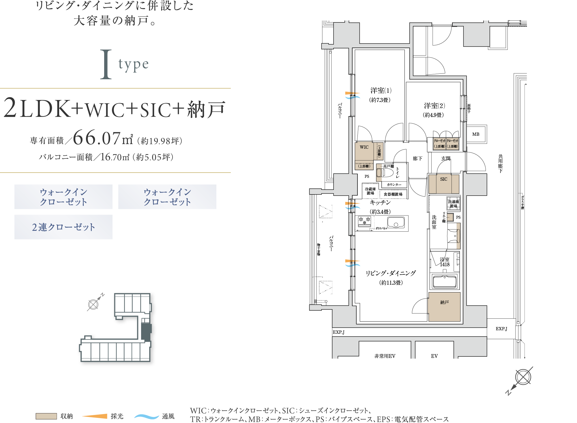 Itype 2LDK+WIC+SIC+納戸