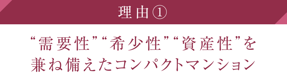 理由①
“需要性”“希少性”“資産性”を兼ね備えたコンパクトマンション